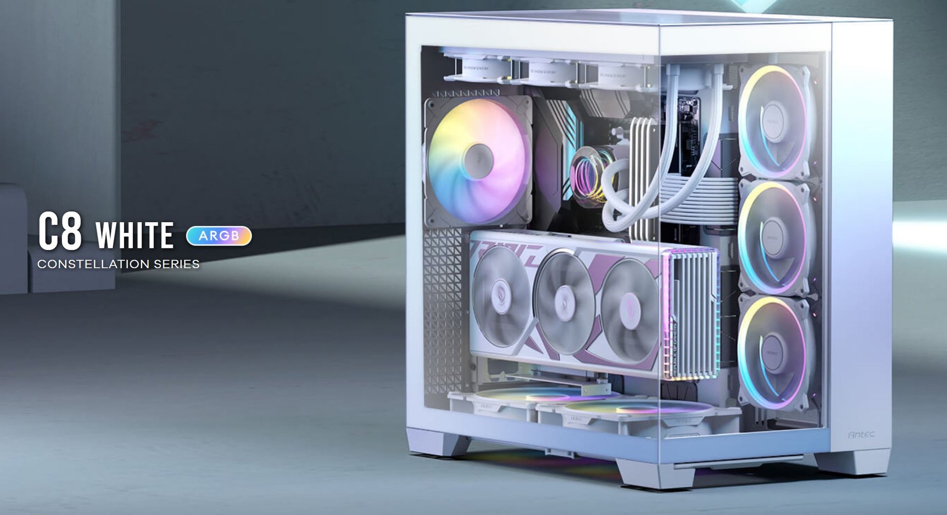 Antec C8 ARGB White E-ATX, ATX, Dual Chamber, 2x 16CM ARGB Reverse Fans, 1x 14CM image 0