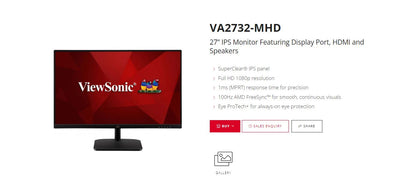 ViewSonic 27' Super Clear IPS, 4ms 100hz, Ultra Slim, FHD, DP, HDMI, VGA, 2x Spe image 0