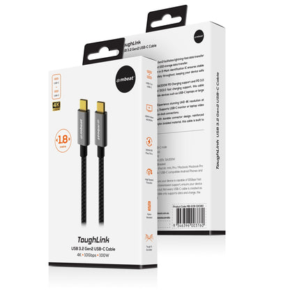 mbeat Tough Link 1.8m USB 3.2 Gen2 USB-C Cable - Space Grey transfer at speeds u image 3