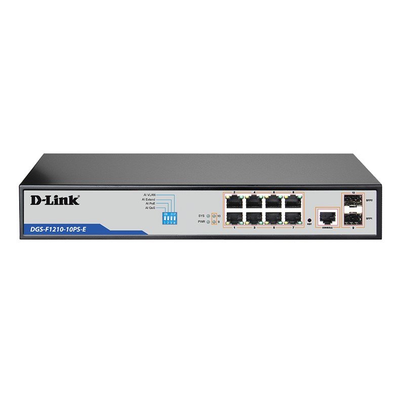D-Link DGS-F1210-10PS-E 10-Port Gigabit Websmart PoE+ Switch with 8 Long Reach, image 0