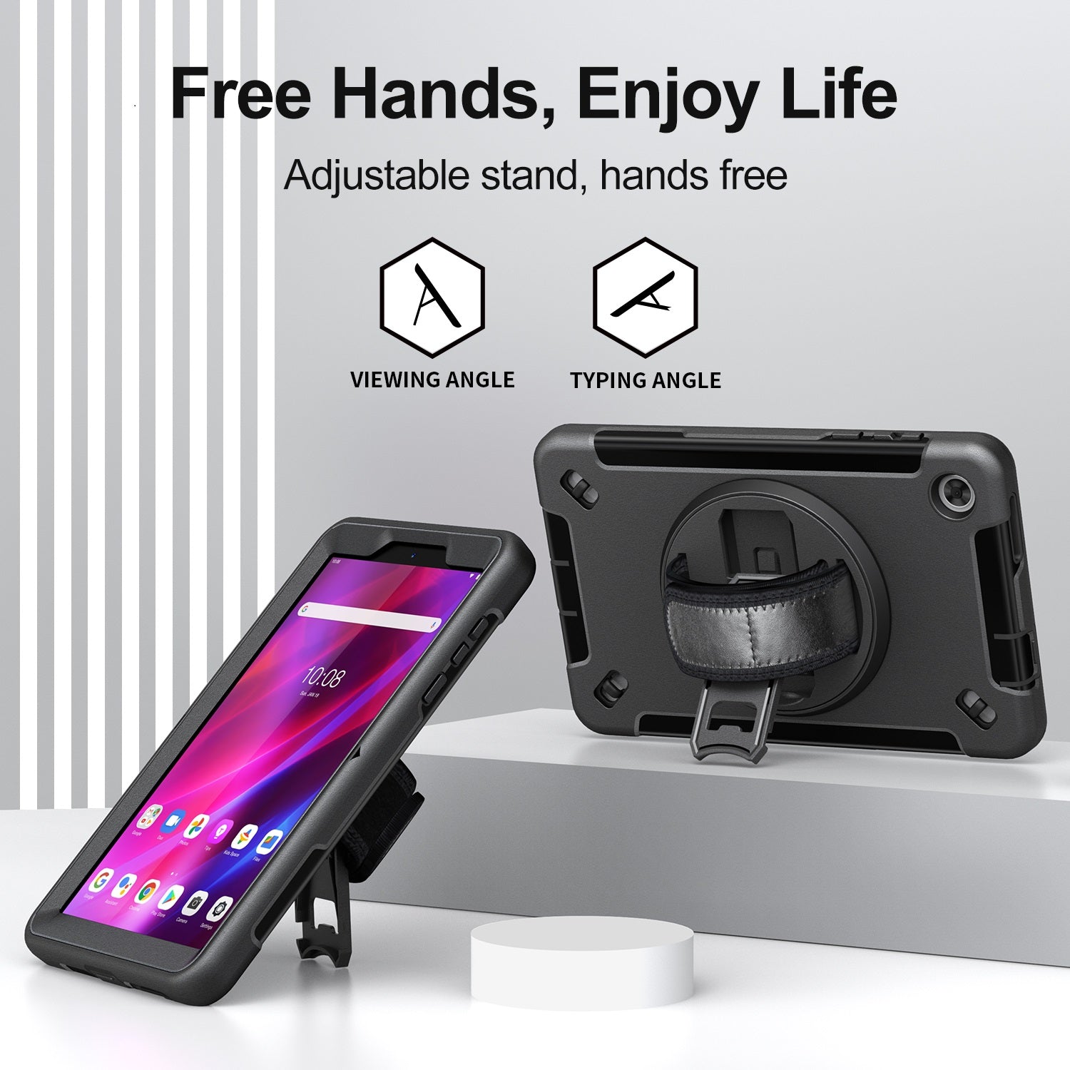 Generic Rugged Lenovo Tab M8 (4th Gen) (8') (TB-300) Case Black - Built-in-Kicks image 3