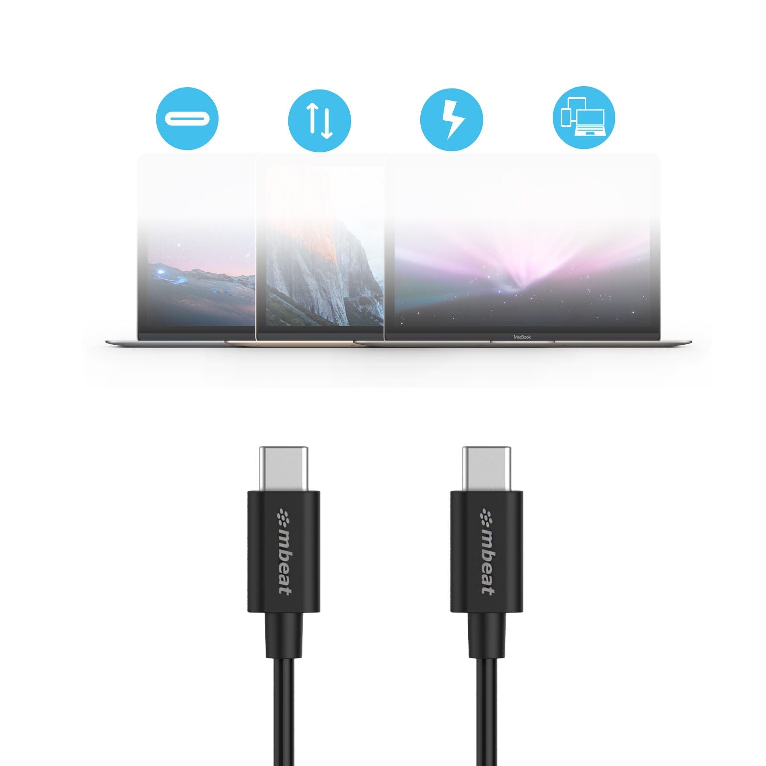 mbeat® Prime 1m USB-C to USB-C 2.0 Charge And Sync Cable High Quality/Fast Char image 2