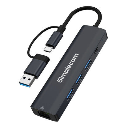 Simplecom CHN436 USB-C and USB-A to 4-Port USB HUB with Gigabit Ethernet Adapter image 1