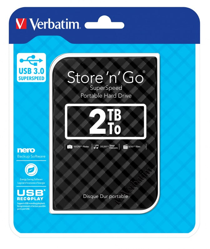 Verbatim 2TB 2.5' USB 3.0 Black Store'n'Go HDD Grid Design image 0