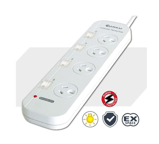 Sansai 4-Way Power Board (421SW) with Individual Switches and Surge Protection 2 image 0