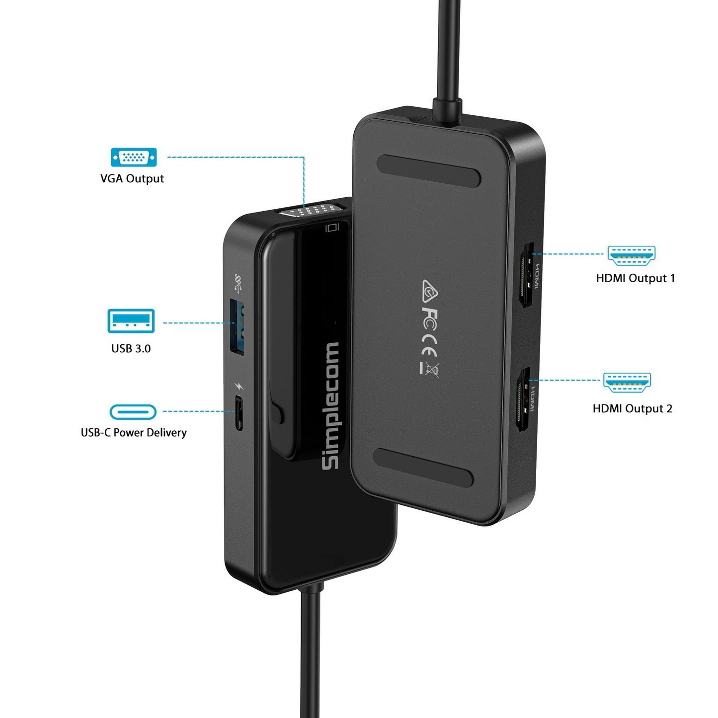 Simplecom DA451 5-in-1 USB-C Multiport Adapter MST Hub with VGA and Dual HDMI image 2