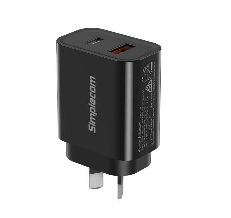 Simplecom CU220 Dual Port PD 20W Fast Wall Charger USB-C + USB-A for Phone Table image 2
