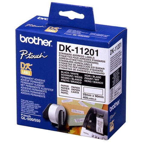 WHITE STANDARD ADDRESS LABELS, 29MM X 90MM 400 LABELS PER ROLL Brother White Sta image 0