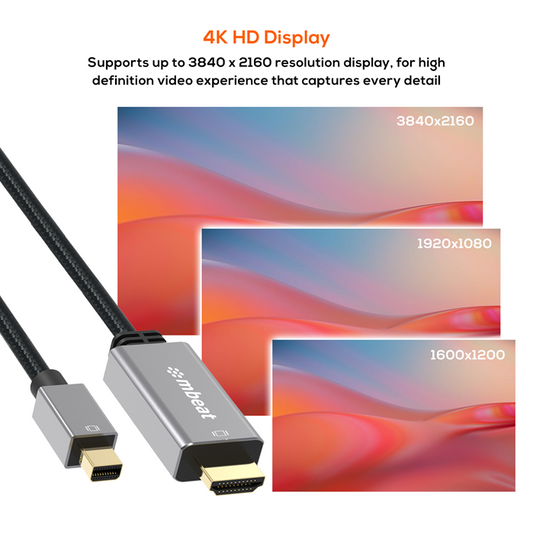 mbeat 'Tough Link' 1.8m Mini DisplayPort to HDMI Cable - Space Grey image 1