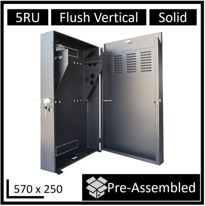 LDR Assembled 5U Flush Wall Mount Vertical Cabinet (570mm x 250mm) - Black Metal image 0