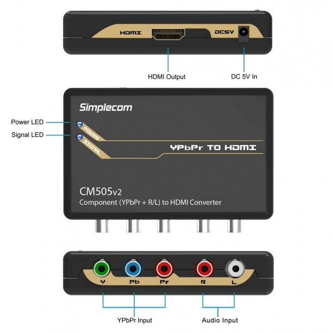 Simplecom CM505v2 Component (YPbPr + Stereo R/L) to HDMI Converter Full HD 1080p image 3