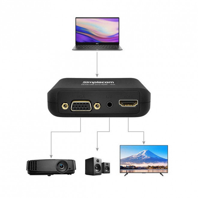 Simplecom DA326 USB 3.0 to HDMI + VGA Video Adapter with 3.5mm Audio Full HD 108 image 1