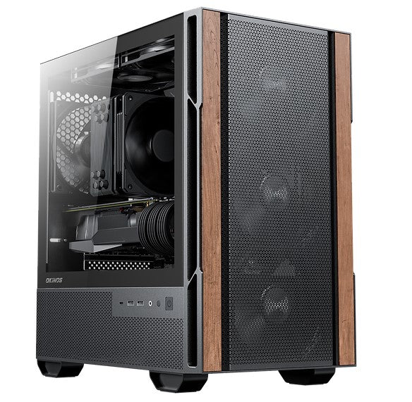 OKINOS Cypress 3 Genuine Walnut Wood MicroATX  with 4×120mm, USB-C, 3 Pin Non-P image 0