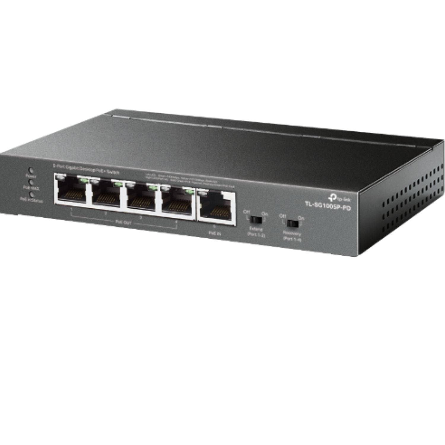 TP-Link TL-SG1005P-PD 5-Port Gigabit Desktop PoE+ Switch with 1-Port PoE++ In an image 1