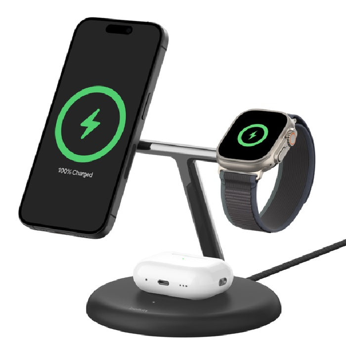 Belkin BoostCharge Pro 3-in-1 Magnetic Wireless Charging Stand with Qi2 15W, Bla image 0