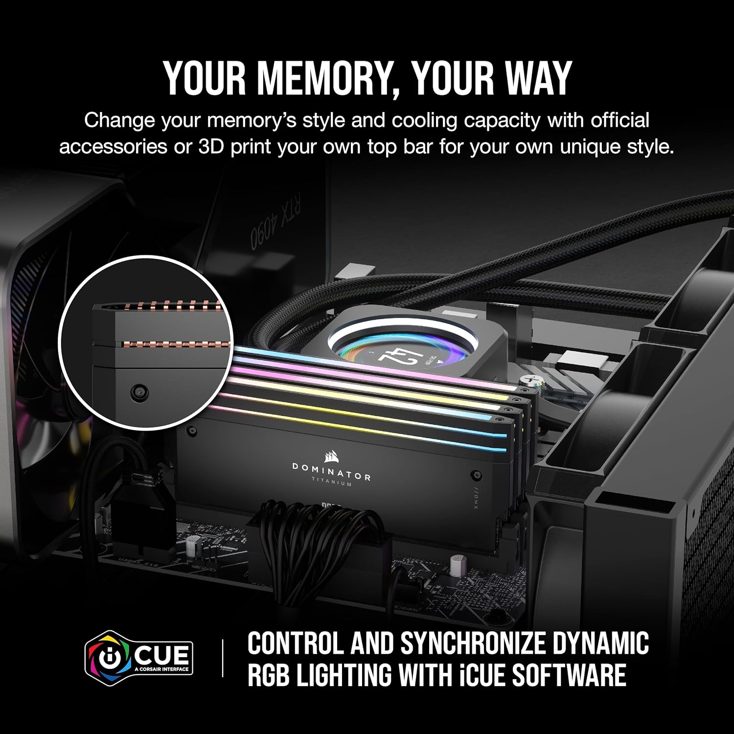 Corsair DOMINATOR® TITANIUM RGB 32GB (2x16GB) DDR5 DRAM 6400MT/s CL32 Intel XMP image 1