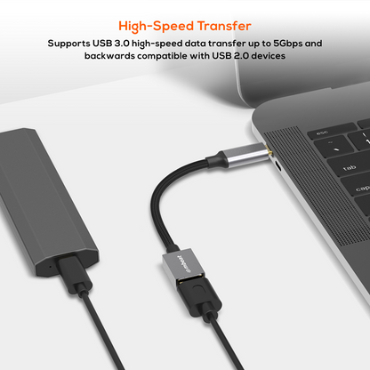 mbeat 'Tough Link' USB-C to USB 3.0 Adapter with Cable - Space Grey image 1