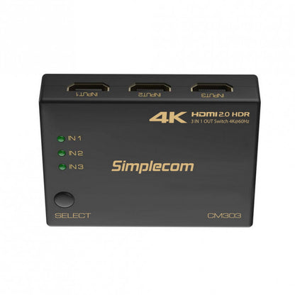 Simplecom CM303 Ultra HD 3 Way HDMI Switch 3 IN 1 OUT Splitter 4K@60Hz image 1