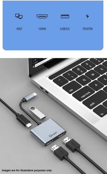 Oxhorn 4-in-1 USB-C to 2x HDMI 1xUSB3.0 1xUSB-C Charging Port 100W Power Deliver image 3