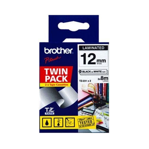 Brother  TZE-231V2TWINPACK - 12mm Black on White Twin Pack image 0