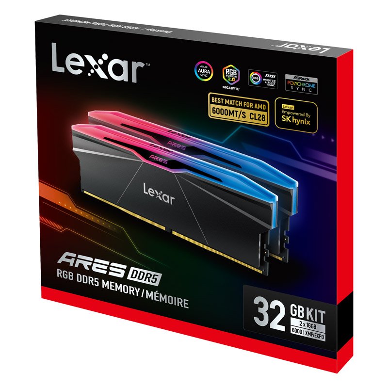 Lexar LD5U16G60C28BR-RGD ARES 2nd Gen U-DIMM DDR5 6000 32GB Kit (16GB*2), CL28, image 0
