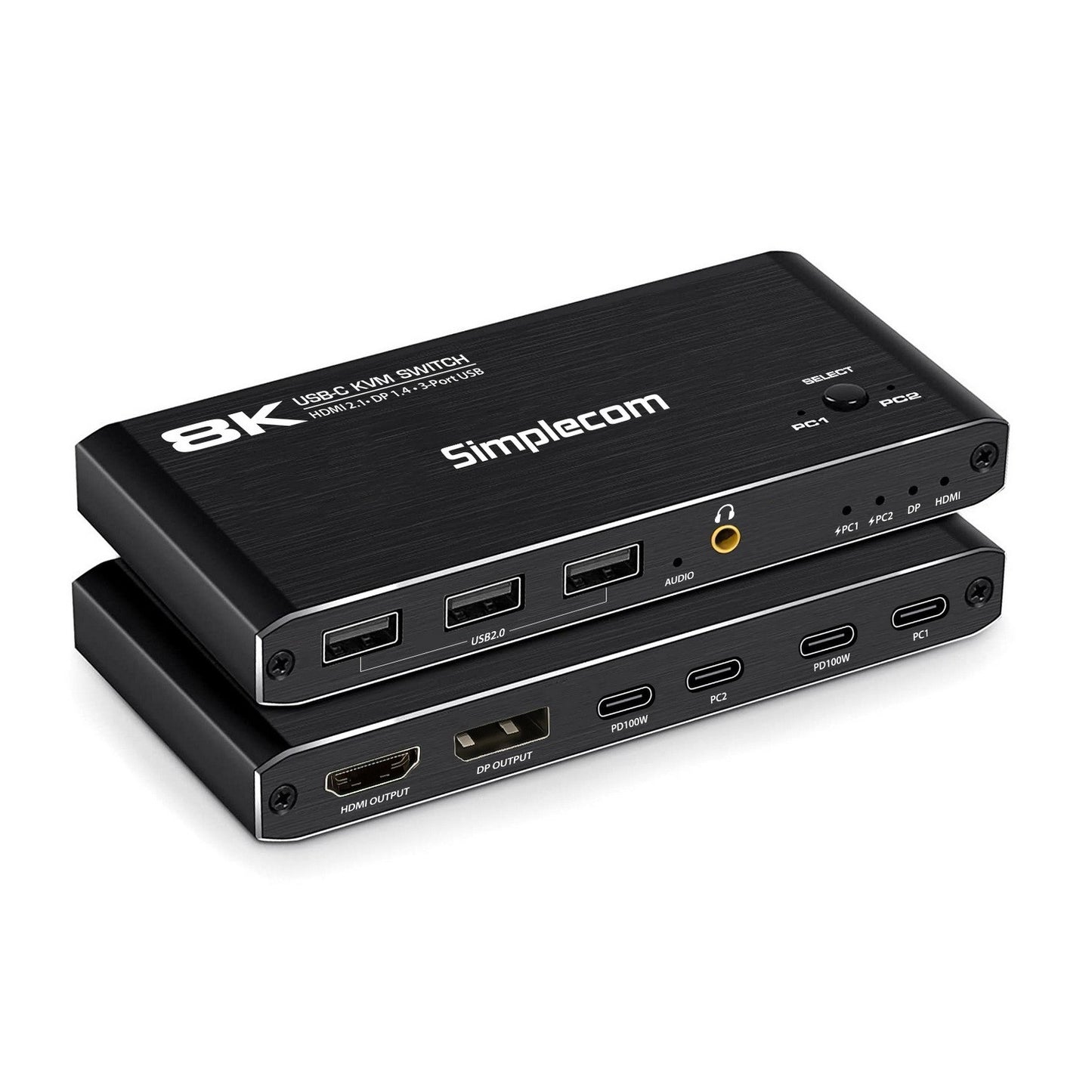 Simplecom KM470 2-Port USB-C KVM Switch 8K Docking Station HDMI 2.1 DP for Lapto image 0