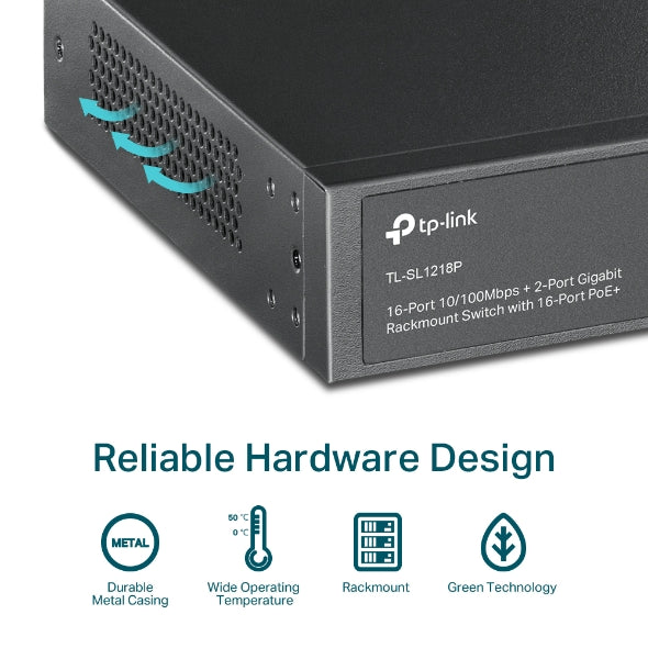 TP-Link TL-SL1218P 16-Port 10/100 Mbps + 2-Port Gigabit Rackmount Switch with 16 image 2