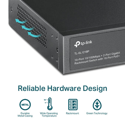 TP-Link TL-SL1218P 16-Port 10/100 Mbps + 2-Port Gigabit Rackmount Switch with 16 image 2