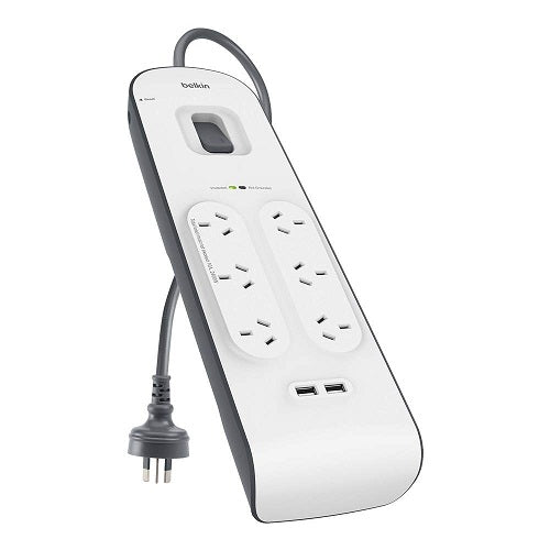 Belkin BSV604 6-Outlet 2-Meter Surge Protection Strip with two 2.4 amp USB charg image 0