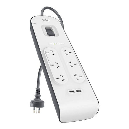 Belkin BSV604 6-Outlet 2-Meter Surge Protection Strip with two 2.4 amp USB charg image 0