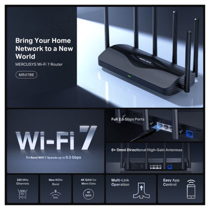 Mercusys MR47BE BE9300 Tri-Band Wi-Fi 7 Router (2YW) (WIFI7) image 2