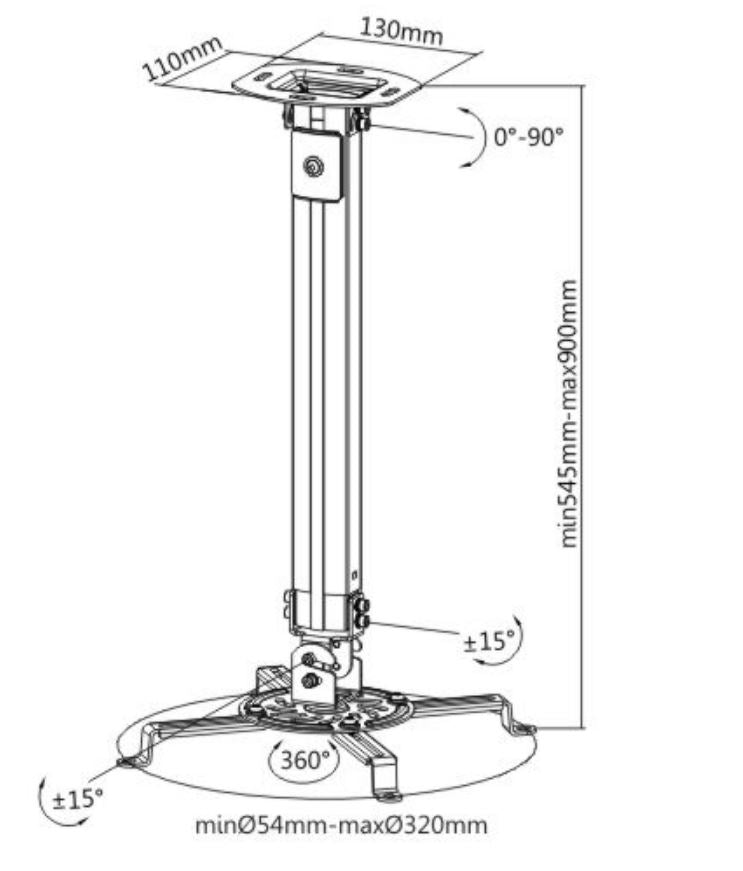 Brateck Steel Projector Ceiling Mount in Black Fit most Projectors Up to 13.5kg image 1