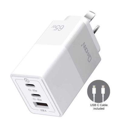Oxhorn 65W GaN Type C fast Charger 3 Port 2xUSB-C 1xUSB-A PD3.0 QC4.0 PPS AUS Ap image 0