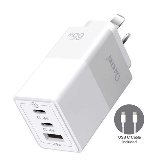 Oxhorn 65W GaN Type C fast Charger 3 Port 2xUSB-C 1xUSB-A PD3.0 QC4.0 PPS AUS Ap image 0