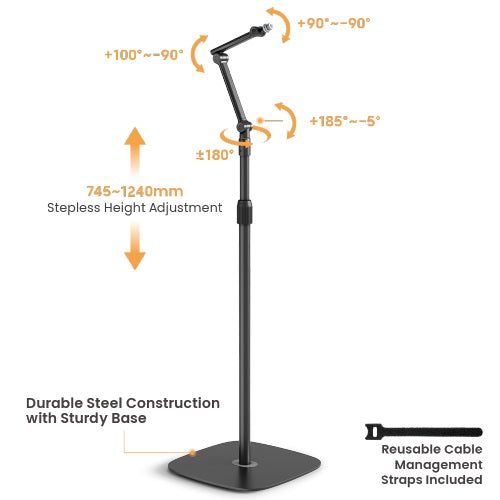 Brateck Stylish Height Adjustable Microphone Floor Stand(Matte Black & Light Gre image 2