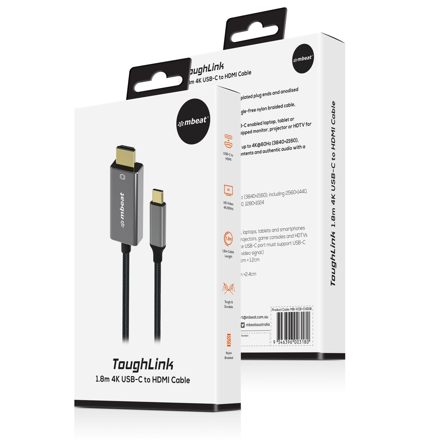 mbeat Tough Link 1.8m 4K USB-C to HDMI Cable - Extend USB-C Laptop, Tablet or Sm image 3
