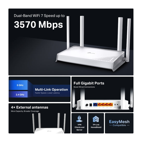 TP-Link Archer BE220W BE3600 Dual-Band Wi-Fi 7 Router(This is an AU Channel Excl image 3