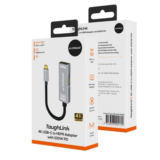 mbeat Tough Link USB-C to HDMI Adapter with 100W PD - Space Grey  5V-20V/5A, 100 image 0