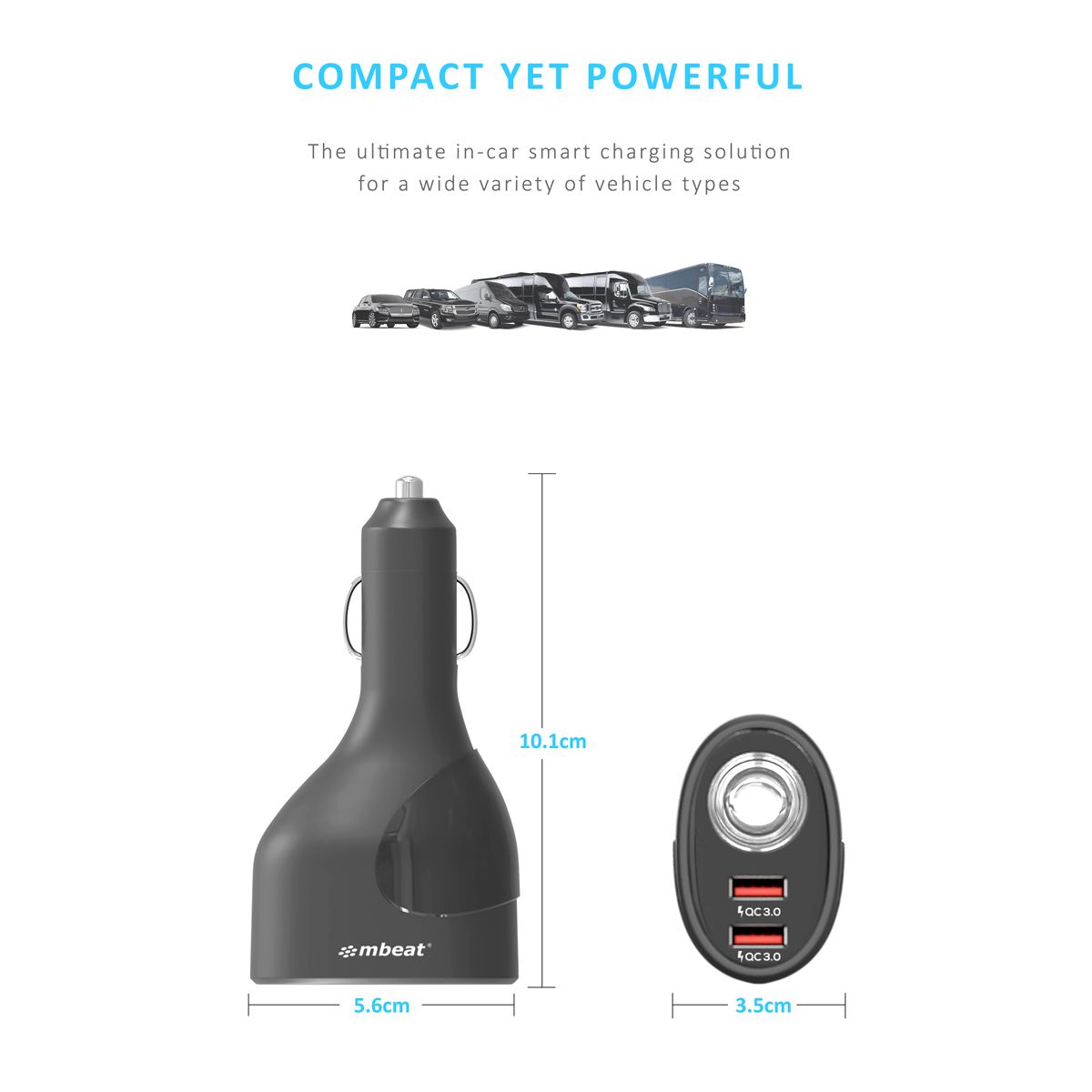 mbeat®  Gorilla Power Dual Port QC3.0 Car Charger and Cigarette Lighter Extende image 3