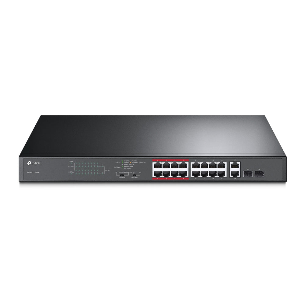 TP-Link TL-SL1218MP 16-Port 10/100Mbps + 2-Port Gigabit Unmanaged PoE Switch image 0