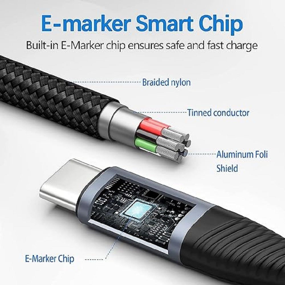 Pisen Braided USB-C to USB-C (3.2 Gen2) Charge & Video (8K@60Hz) Cable (1M) Blac image 3