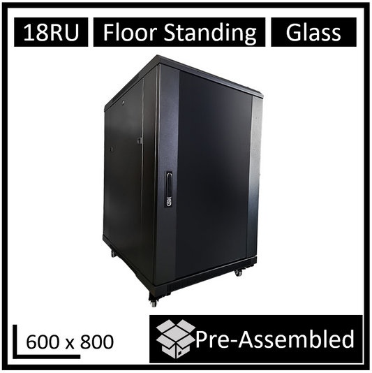 LDR Assembled 18U Server Rack Cabinet (600mm x 800mm) Glass Door, 1x 8-Port PDU, image 0