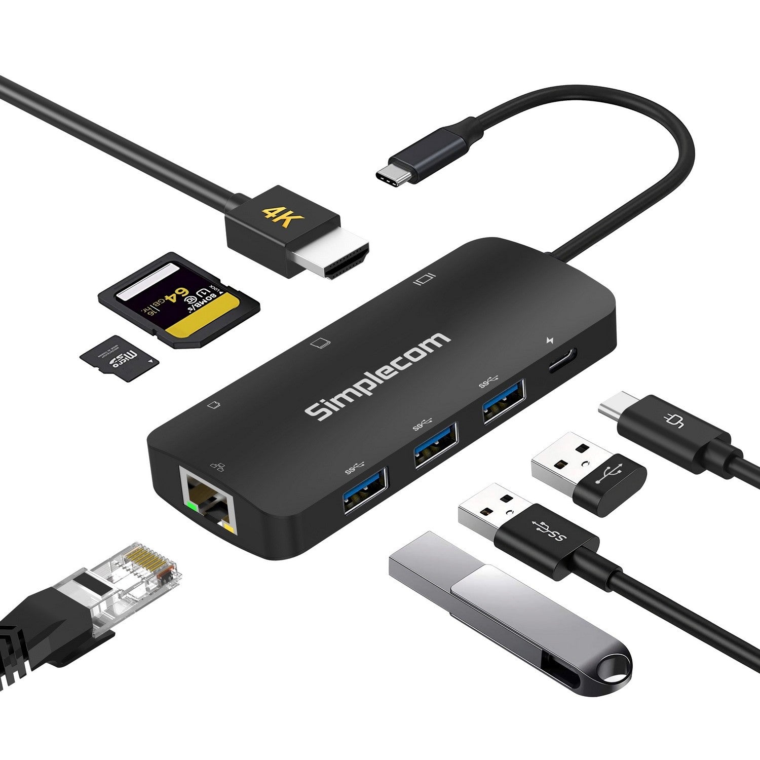 Simplecom CHT580 USB-C SuperSpeed 8-in-1 Multiport Hub Adapter HDMI 2.0 Docking image 0