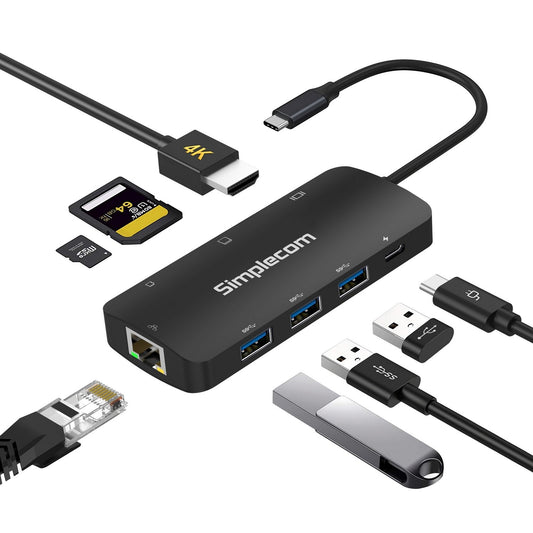 Simplecom CHT580 USB-C SuperSpeed 8-in-1 Multiport Hub Adapter HDMI 2.0 Docking image 0