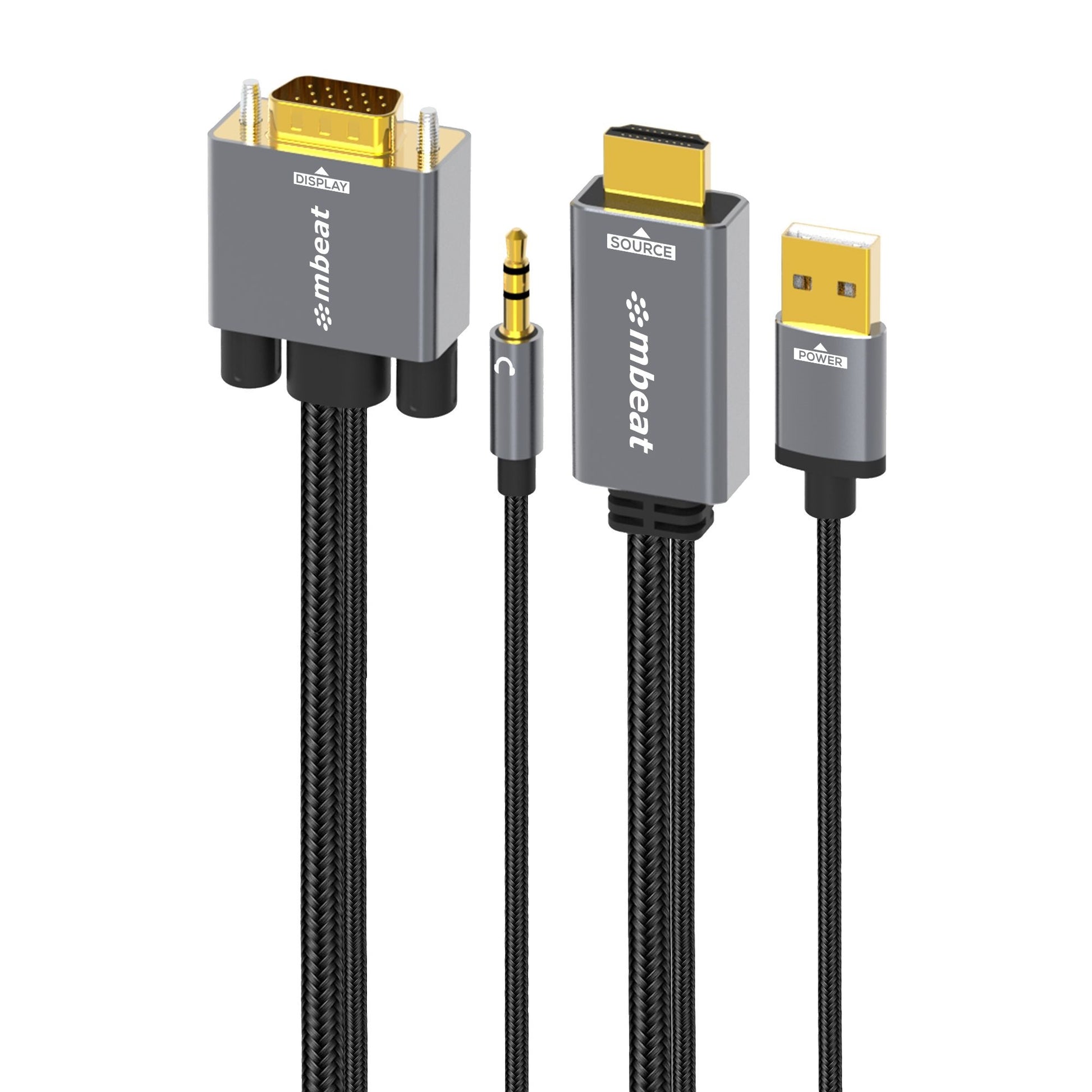 mbeat Tough Link 1.8m HDMI to VGA Cable with USB Power & 3.5mm Audio Up to 1080p image 0