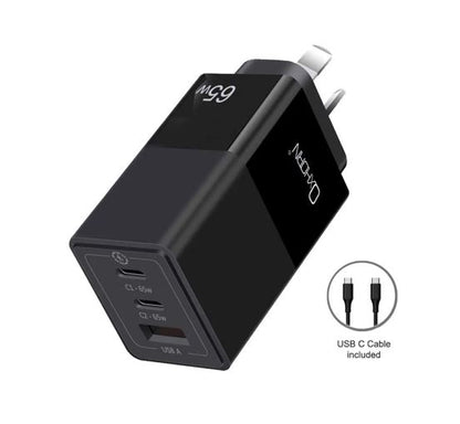 Oxhorn 65W GaN Type C fast Charger 3 Port 2xUSB-C 1xUSB-A PD3.0 QC4.0 PPS AUS Ap image 0