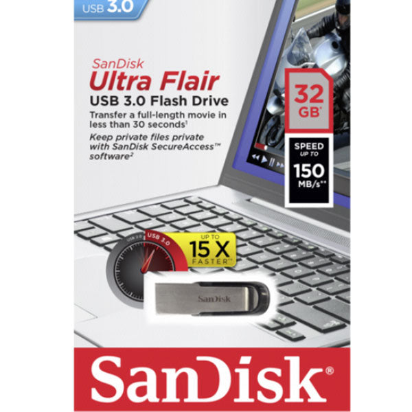 SanDisk Ultra Flair 32GB USB 3.0 Flash Drive — 150MB/s (SDCZ73-032G)