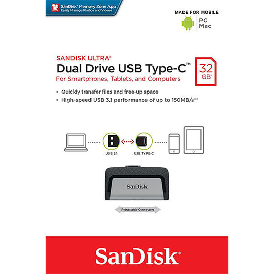 SanDisk Ultra Dual Drive 32GB USB-C & USB-A Flash Drive (SDDDC2-032G)