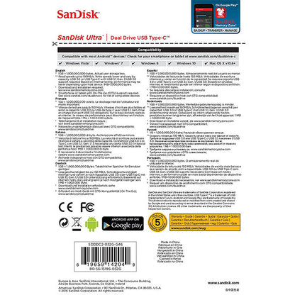 SanDisk Ultra Dual Drive 32GB USB-C & USB-A Flash Drive (SDDDC2-032G)